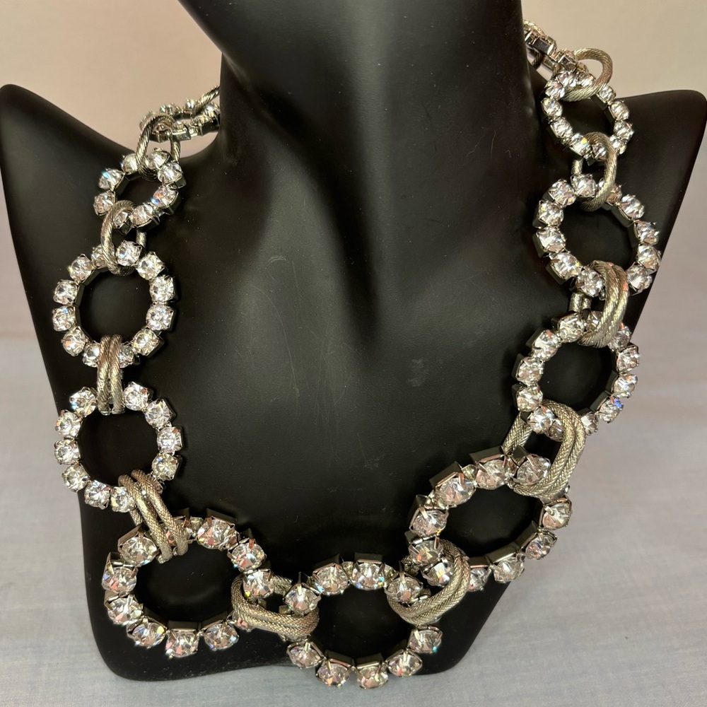 Unique Rhinestone Statement Necklace with Graduated Rhinestone Circles - Picture 5 of 14